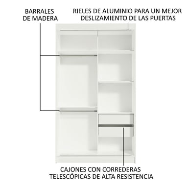 ROPERO MADESA 1097CB 2 PUERTAS 2 CAJONES NEGRO TOKIO CORREDIZAS - 5