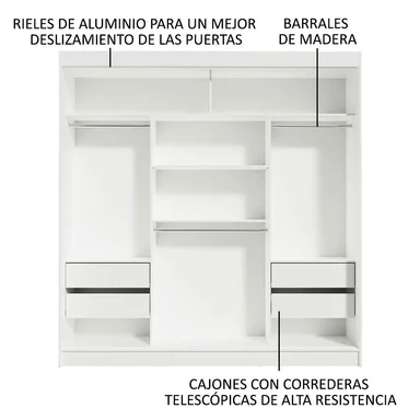 ROPERO RENO 3 PUERTAS CORREDIZAS 2 ESPEJOS - BLANCO/NEGRO - 4