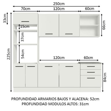 MUEBLE DE COCINA MADESA GRAG250001 3 CAJONES INTEGRAL AGATA 250 CM - 3