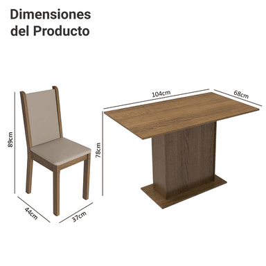 JUEGO COMEDOR MADESA 4 SILLAS TALITA MESA TABLERO MADERA - 3
