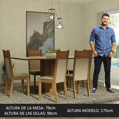 JUEGO COMEDOR MADESA MDJA060141 6 SILLAS CREMA AUGUSTA MARRON BEIGE - 4