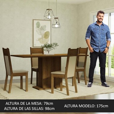 JUEGO DE COMEDOR ELISA CON 4 SILLAS CREMA/MARRON/BEIGE - 4