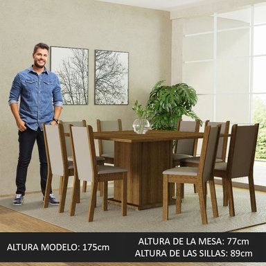 JUEGO DE COMEDOR MARISA CON 8 SILLAS - MARRÓN/CREMA/BEIGE - 5