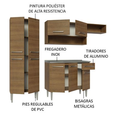COCINA INTEGRAL MADESA GREM229012 1 CAJÓN 229CM CON FREGADERO MARRON/BLANCO EMILLY 12 - 4