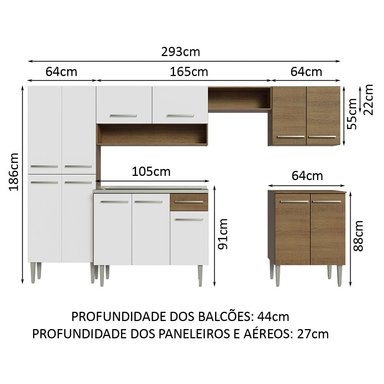 COCINA INTEGRAL MADESA GREM293008 1 CAJÓN 293CM CON FREGADERO MARRON/BLANCO EMILLY 08 - 3