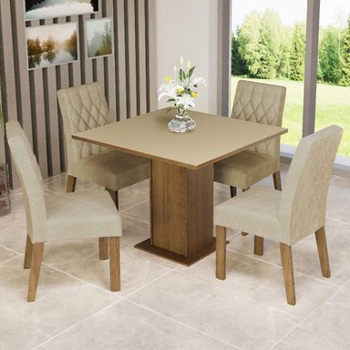 JUEGO COMEDOR MADESA MDJA0401377GSIM 4 SILLAS CREMA LIVIA MARRÓN IMPERIAL - 2