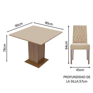 JUEGO COMEDOR MADESA MDJA0401377GSIM 4 SILLAS CREMA LIVIA MARRÓN IMPERIAL - 3