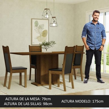 JUEGO COMEDOR MADESA 4 SILLAS NEGRO MESA CON TABLERO MADERA MARRÓN ELISA - 4