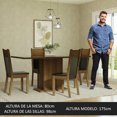 JUEGO COMEDOR MADESA 4 SILLAS MARRÓN GRETA NEGRO - 4