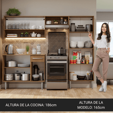 MUEBLE DE COCINA INTEGRAL EMILLY POP 229 CM - MARRÓN/NEGRO - 4