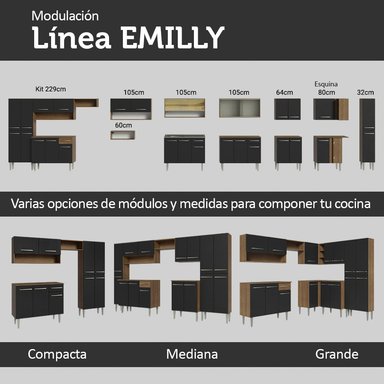 MUEBLE DE COCINA INTEGRAL EMILLY POP 229 CM - MARRÓN/NEGRO - 9