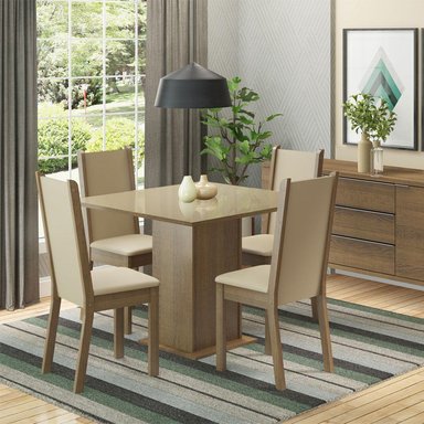 JUEGO COMEDOR MADESA 4 SILLAS BEIGE MOSCOU PLUS TABLERO MADERA Y CUBIERTA CRISTAL - 2