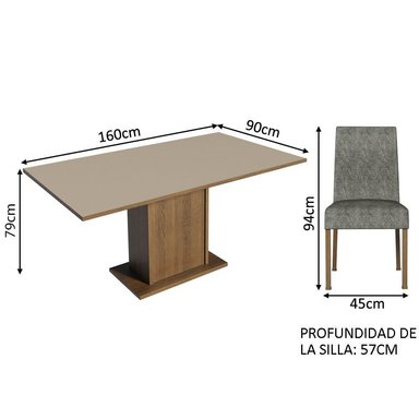 JUEGO COMEDOR MADESA 4 SILLAS MARRÓN KEILA CREMA PLATA - 3