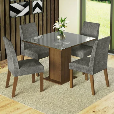 JUEGO COMEDOR MADESA 4 SILLAS GRIS ANNE TABLERO MADERA Y CUBIERTA CRISTAL - 2