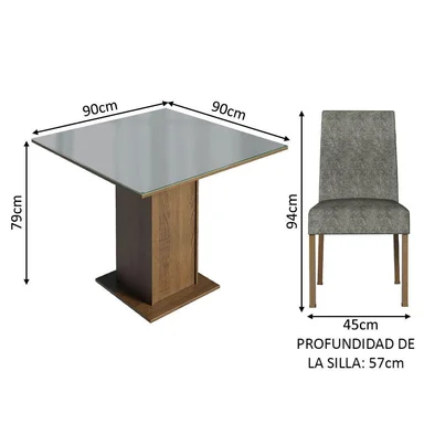 JUEGO COMEDOR MADESA 4 SILLAS GRIS ANNE TABLERO MADERA Y CUBIERTA CRISTAL - 3