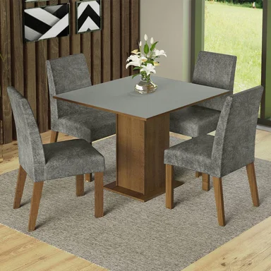 JUEGO DE COMEDOR KARINA CON 4 SILLAS - MARRÓN/GRIS/PLATEADO - 2