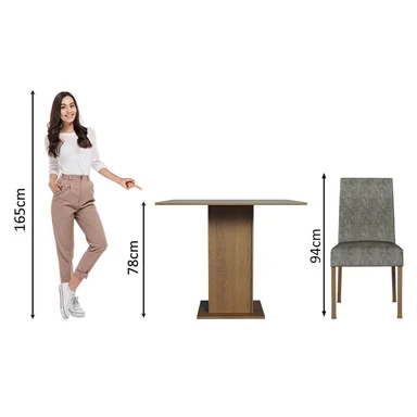 JUEGO DE COMEDOR KARINA CON 4 SILLAS - MARRÓN/GRIS/PLATEADO - 4