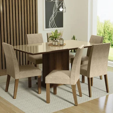 JUEGO COMEDOR MADESA 6 SILLAS CREMA ALEXIS TABLERO MADERA Y CUBIERTA CRISTAL - 2