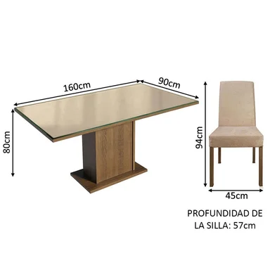 JUEGO COMEDOR MADESA 6 SILLAS CREMA ALEXIS TABLERO MADERA Y CUBIERTA CRISTAL - 3