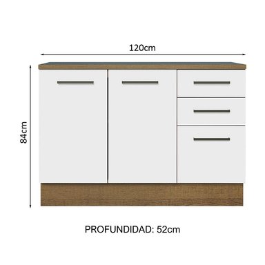MUEBLE DE COCINA MADESA AGATA 3 CAJONES 120 CM MOSTRADOR PARA LAVADERO CON ENCIMERA - 2