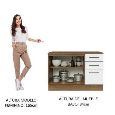 MUEBLE DE COCINA MADESA AGATA 3 CAJONES 120 CM MOSTRADOR PARA LAVADERO CON ENCIMERA - 6