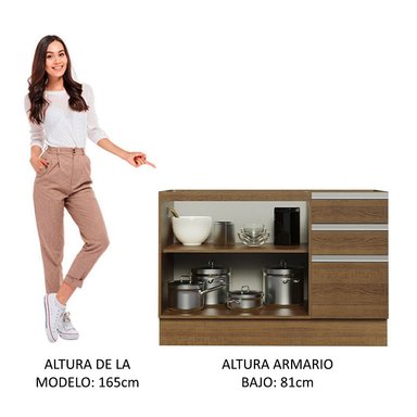 MUEBLE DE COCINA MADESA GLAMY 3 CAJONES 120 CM MOSTRADOR PARA LAVADERO CON PORTACUBIERTOS - 4