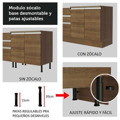 MUEBLE DE COCINA MADESA GLAMY 3 CAJONES 120 CM MOSTRADOR PARA LAVADERO CON PORTACUBIERTOS - 6
