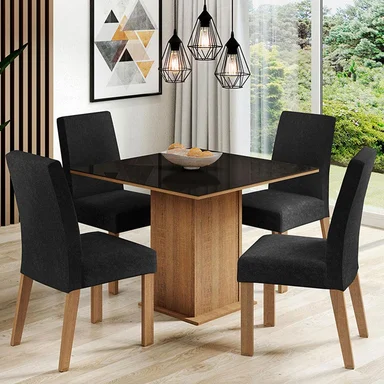 JUEGO COMEDOR MADESA 4 SILLAS NEGRO EVELIN OXFORD TABLERO MADERA Y CUBIERTA CRISTAL - 2