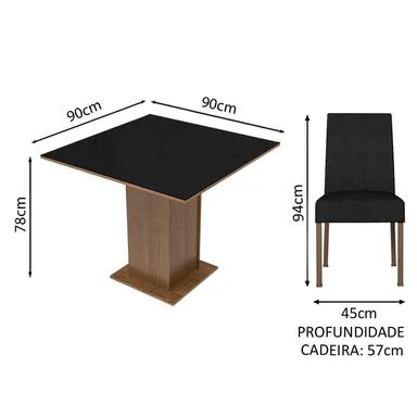 JUEGO COMEDOR MADESA 4 SILLAS NEGRO EVELIN OXFORD TABLERO MADERA Y CUBIERTA CRISTAL - 3