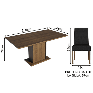 JUEGO COMEDOR MADESA 6 SILLAS NEGRO RENATA - 2