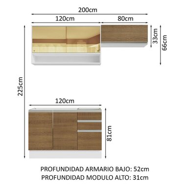 MUEBLE DE COCINA MADESA GLAMY INTEGRAL 200 CM BLANCO/MARRÓN 08 - 3