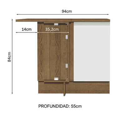 MUEBLE DE COCINA MADESA GLAMY ESQUINERO 1 PUERTA 94 CM MARRÓN/BLANCO - 3