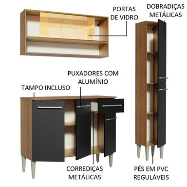 MUEBLE DE COCINA MADESA EMILLY INTEGRAL ART 137 CM MARRÓN/NEGRO 04 - 4