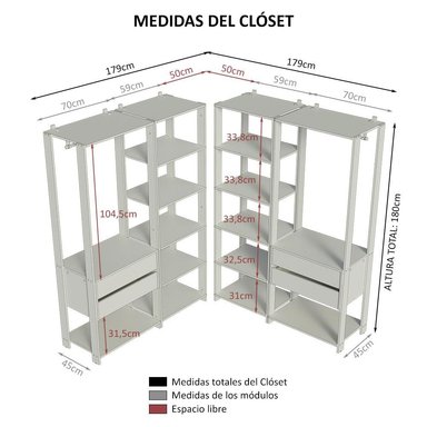 ROPERO MODULADO ABIERTO VALENCIA 358 CM 04 - MARRÓN/NEGRO - 3