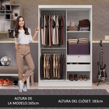 ROPERO MADESA 104409A LUKE CORREDIZAS 2 PUERTAS 2 CAJONES BLANCO - 4
