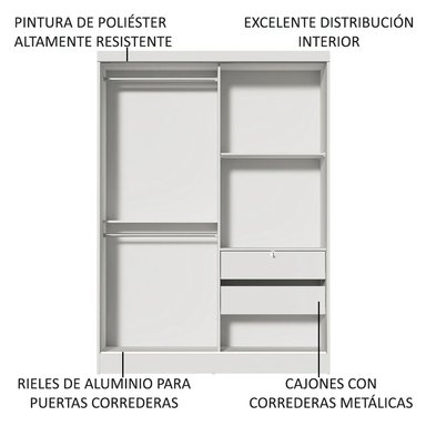 ROPERO MADESA 104409A LUKE CORREDIZAS 2 PUERTAS 2 CAJONES BLANCO - 5