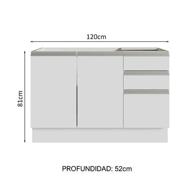 GABINETE MADESA BLANCO BAÑO 2 PUERTAS 3 CAJONES 120 CM - 4
