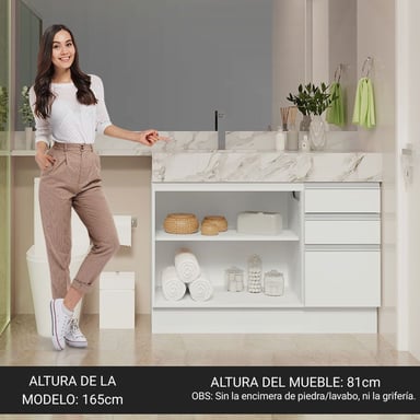 GABINETE MADESA BLANCO BAÑO 2 PUERTAS 3 CAJONES 120 CM - 5