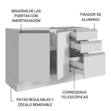 GABINETE MADESA BLANCO BAÑO 2 PUERTAS 3 CAJONES 120 CM - 6
