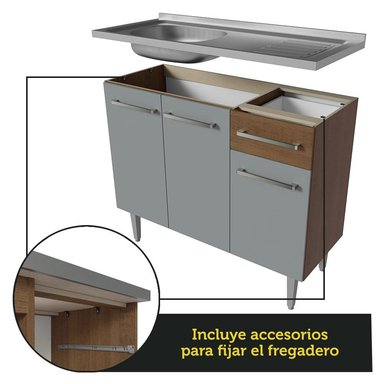 MUEBLE DE COCINA MADESA GREM229010F9 INTEGRAL EMILLY 229 CM CON LAVADERO 10 MARRÓN/GRIS - 6