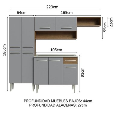 MUEBLE DE COCINA MADESA GREM229012F9 INTEGRAL EMILLY 229 CM CON LAVADERO 12 MARRÓN/GRIS - 3