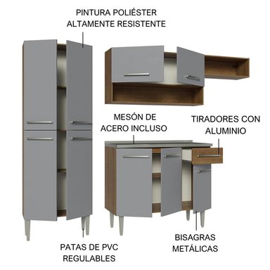MUEBLE DE COCINA MADESA GREM229012F9 INTEGRAL EMILLY 229 CM CON LAVADERO 12 MARRÓN/GRIS - 4
