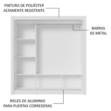 ROPERO NOBRE 3 PUERTAS CORREDIZAS BLANCO/NEGRO - 6