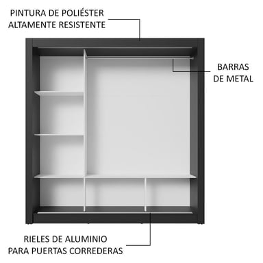 ROPERO NOBRE 3 PUERTAS CORREDIZAS NEGRO/MARRÓN - 6