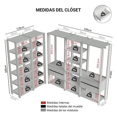 ROPERO MODULADO ABIERTO VALENCIA 417 CM 01 MARRÓN/NEGRO - 2