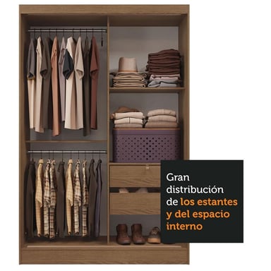 ROPERO MAX MADESA 2 PUERTAS CORREDIZAS 1 ESPEJO MARRÓN - 6