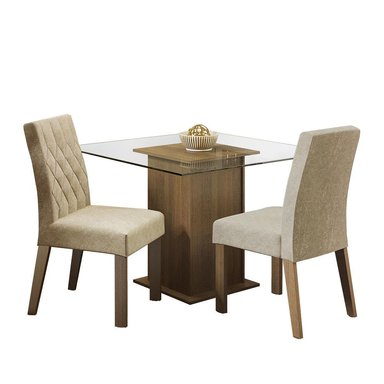 JUEGO DE COMEDOR CIÇA CON 2 SILLAS - ENCIMERA DE CRISTAL - MARRÓN/IMPERIAL - 2