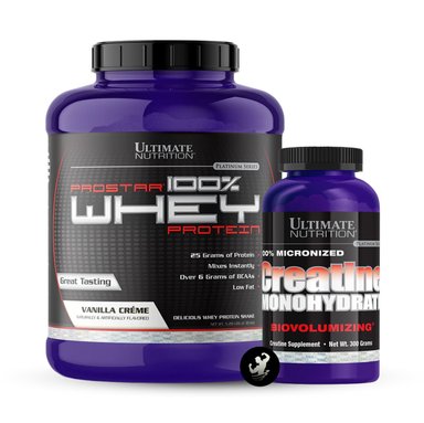 PROTEÍNA ULTIMATE NUTRITION PACK PROSTAR WHEY 5 LB VANILLA + CREATINA MONOHIDRATADA 300 GR - 1