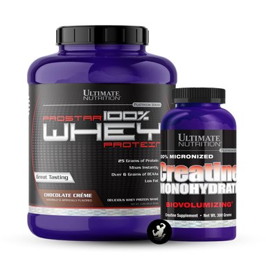 PROTEÍNA ULTIMATE NUTRITION PACK PROSTAR WHEY 5 LB CHOCOLATE + CREATINA MONOHIDRATADA 300 GR - 1