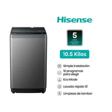 LAVADORA HISENSE 10.5 KG CARGA SUPERIOR AUTOMÁTICA WT1D1030UT - 1
